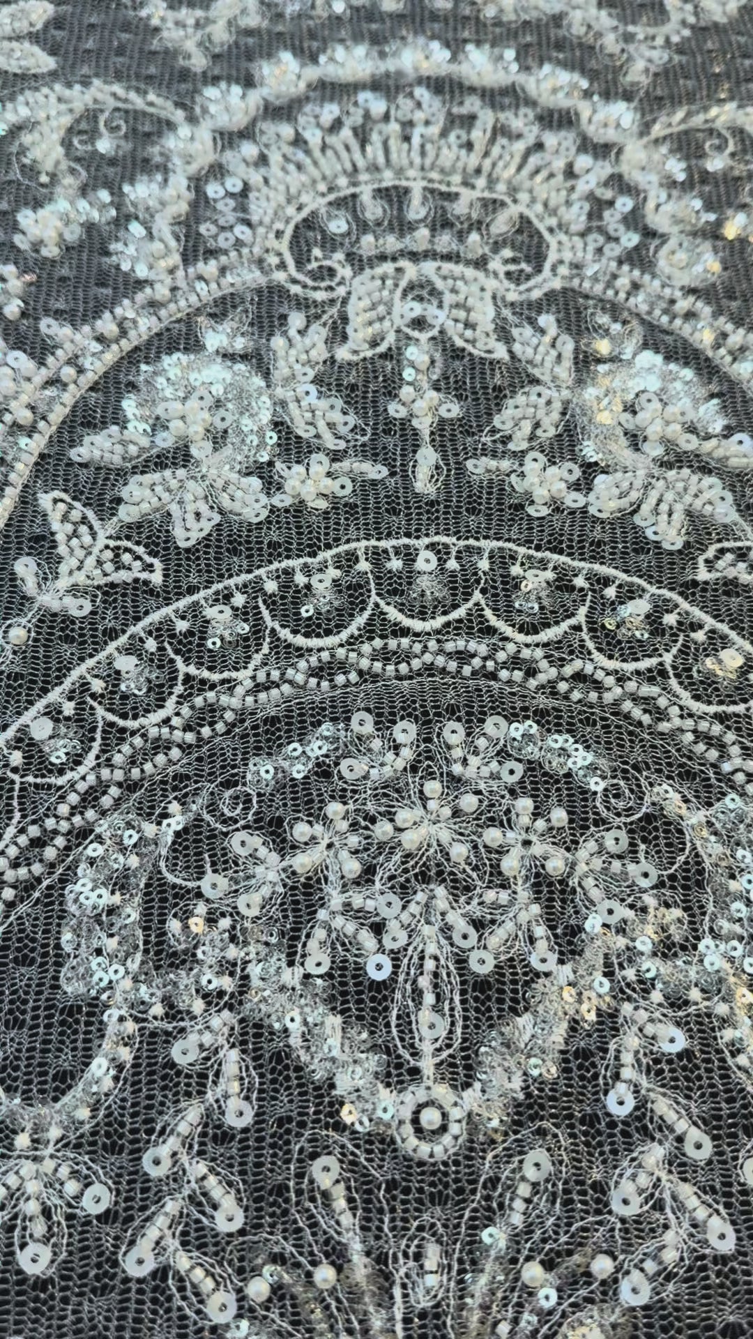 Luxury Baroque Silver Sequin Embroidered Tulle Lace – Royal Couture Fabric( 1 Piece = 3 Meter)