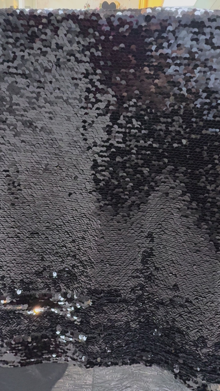 Italian Couture Premium Black Sequin Fabric with Intricate Embroidered Pattern (1 Piece = 3 Meter)