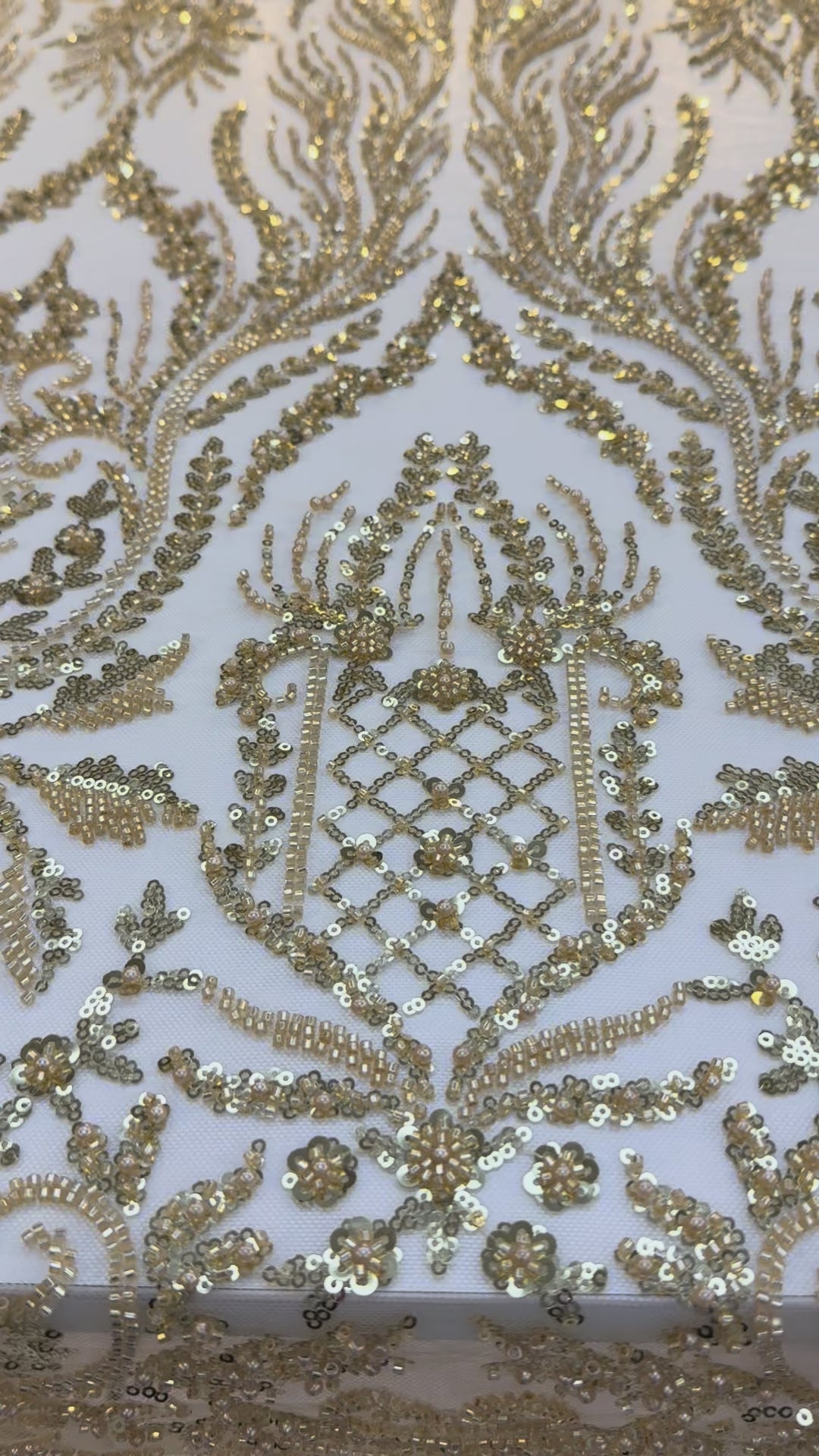 Luxury Gold Beaded & Sequin Embroidered Tulle Fabric