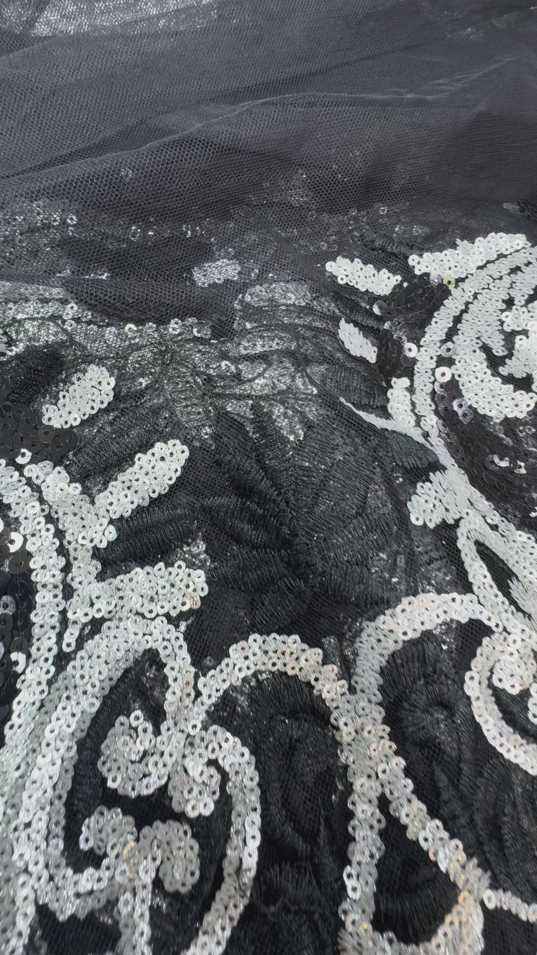 Black & Silver Baroque Sequin Lace – Regal Embroidered Couture Fabric