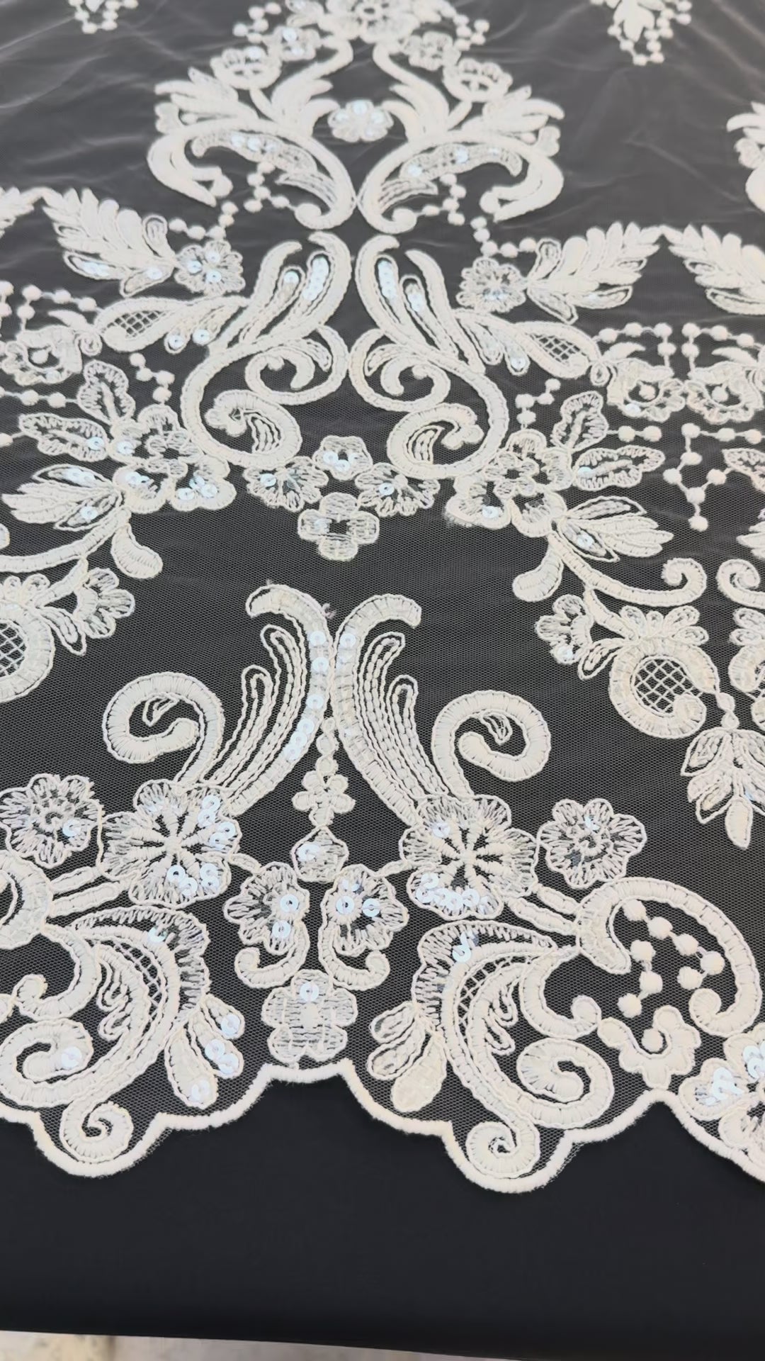Luxury Off-white Bridal Lace with Sequins & Floral Embroidery( 1 Piece = 3.5 Meter)