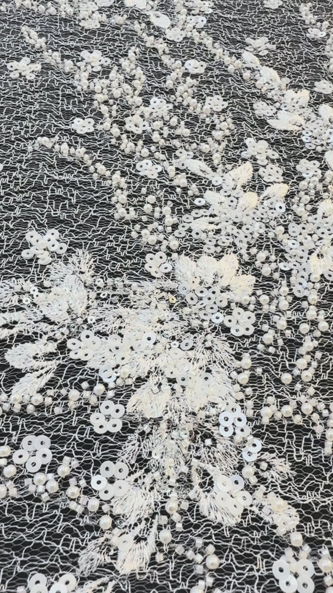 Luxury White Floral Beaded Lace with Sequins & Pearls on Net