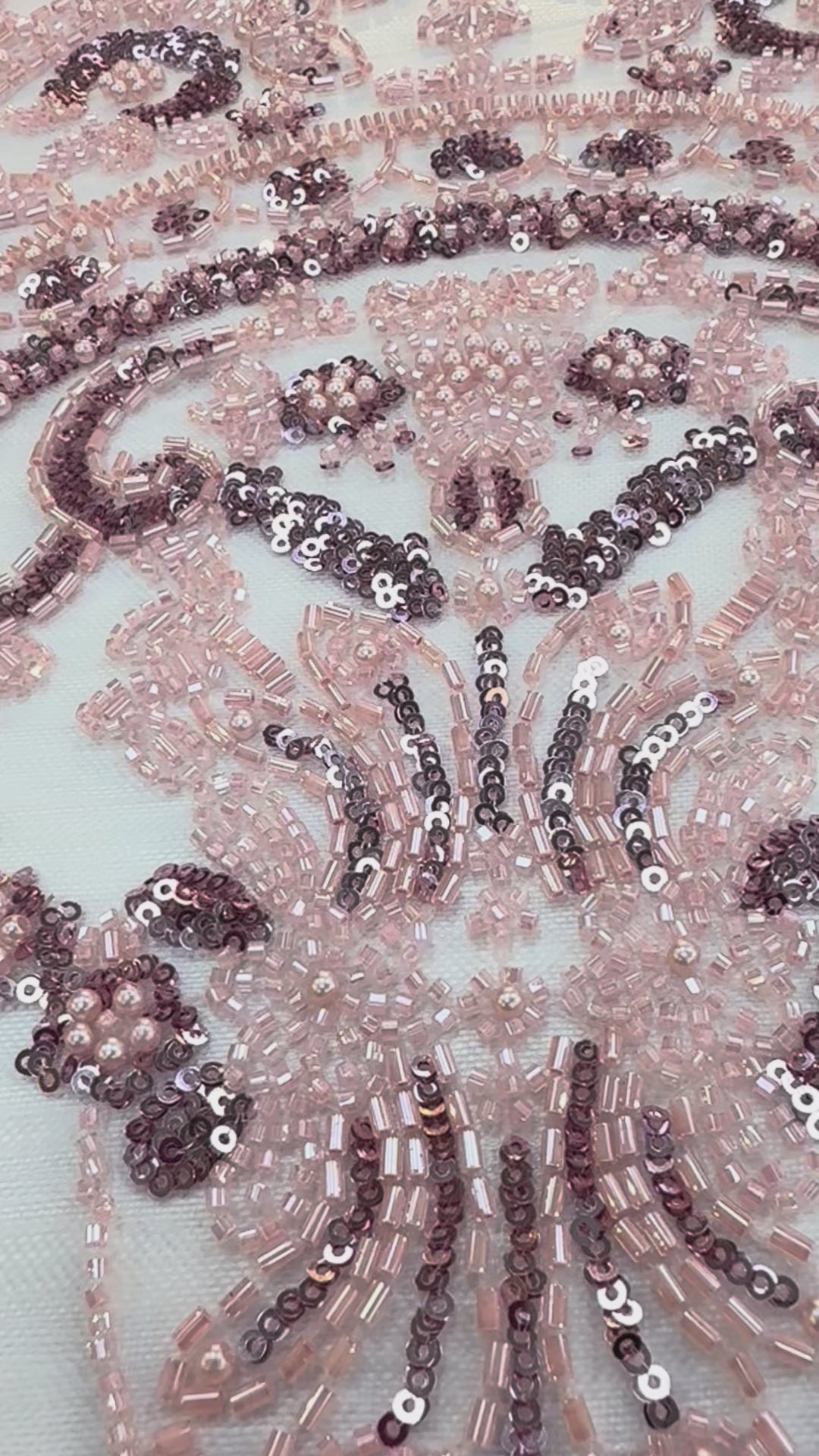 Luxury Light Pink Beaded & Sequin Embroidered Tulle Fabric – Haute Couture Bridal & Evening Wear