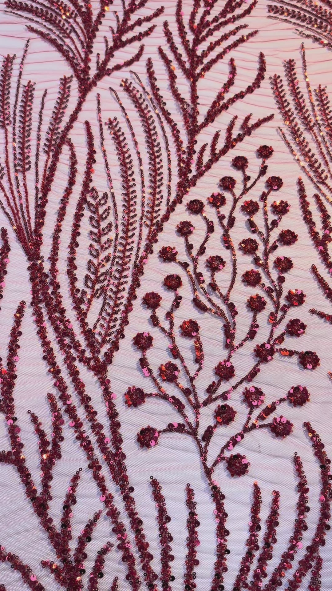 Luxury Red Sequin Floral Embroidered Tulle Fabric – Haute Couture Evening & Bridal Wear