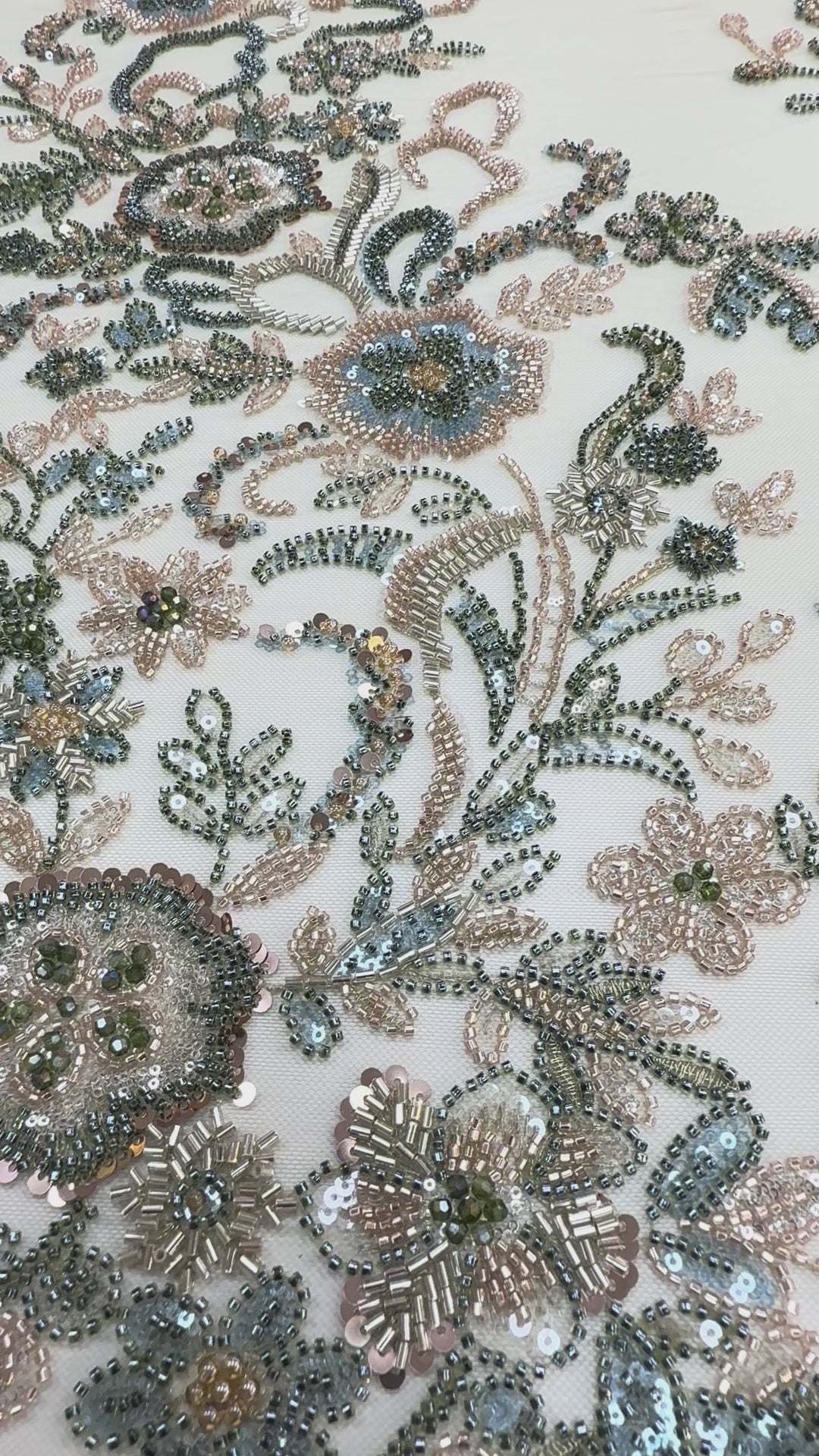 Luxury Beaded Tulle Fabric with Metallic Floral Embroidery & Sequins – Haute Couture Evening & Bridal Wear
