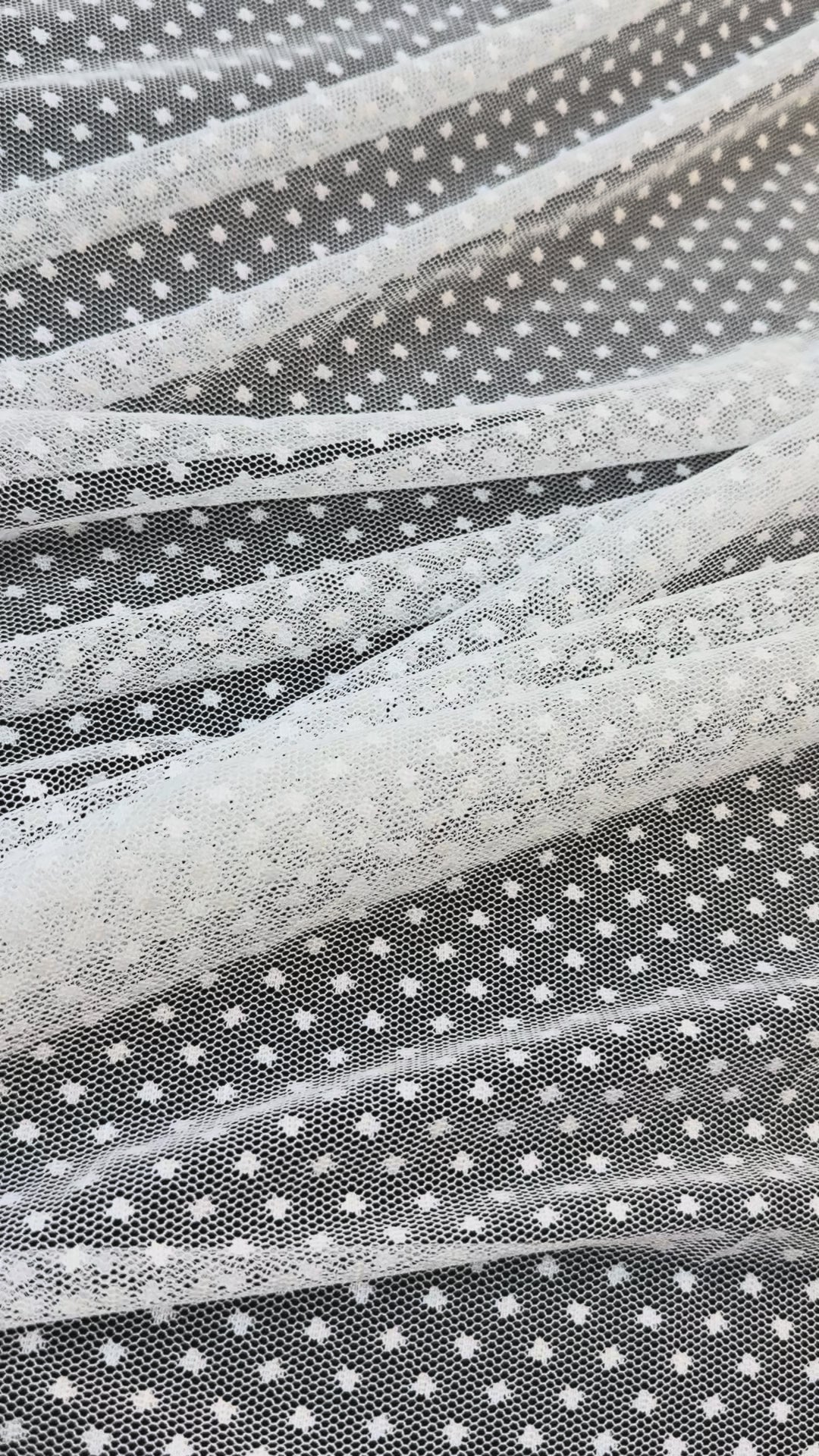 Luxury White Polka Dot Tulle Fabric – Soft Sheer Mesh for Couture & Bridal( 1 Piece = 5 Meter)